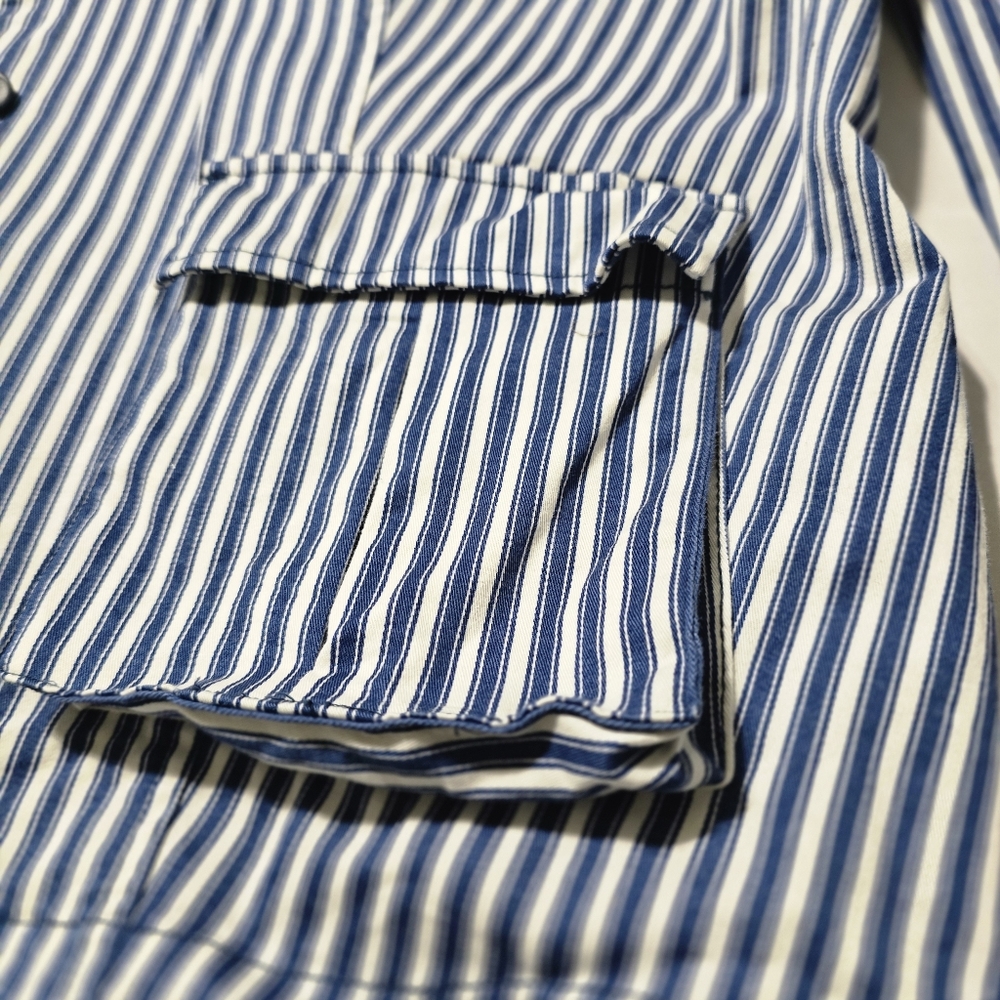 Tribal XL Striped Blue & White Button-Up Jacket, Cuffed Sleeve, Two Front Pocket - Picture 11 of 11